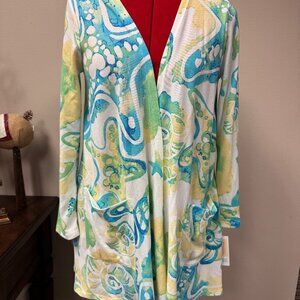 LuLaRoe Caroline Cardigan NEW Watercolor Tropical Beach Sea Shell size S